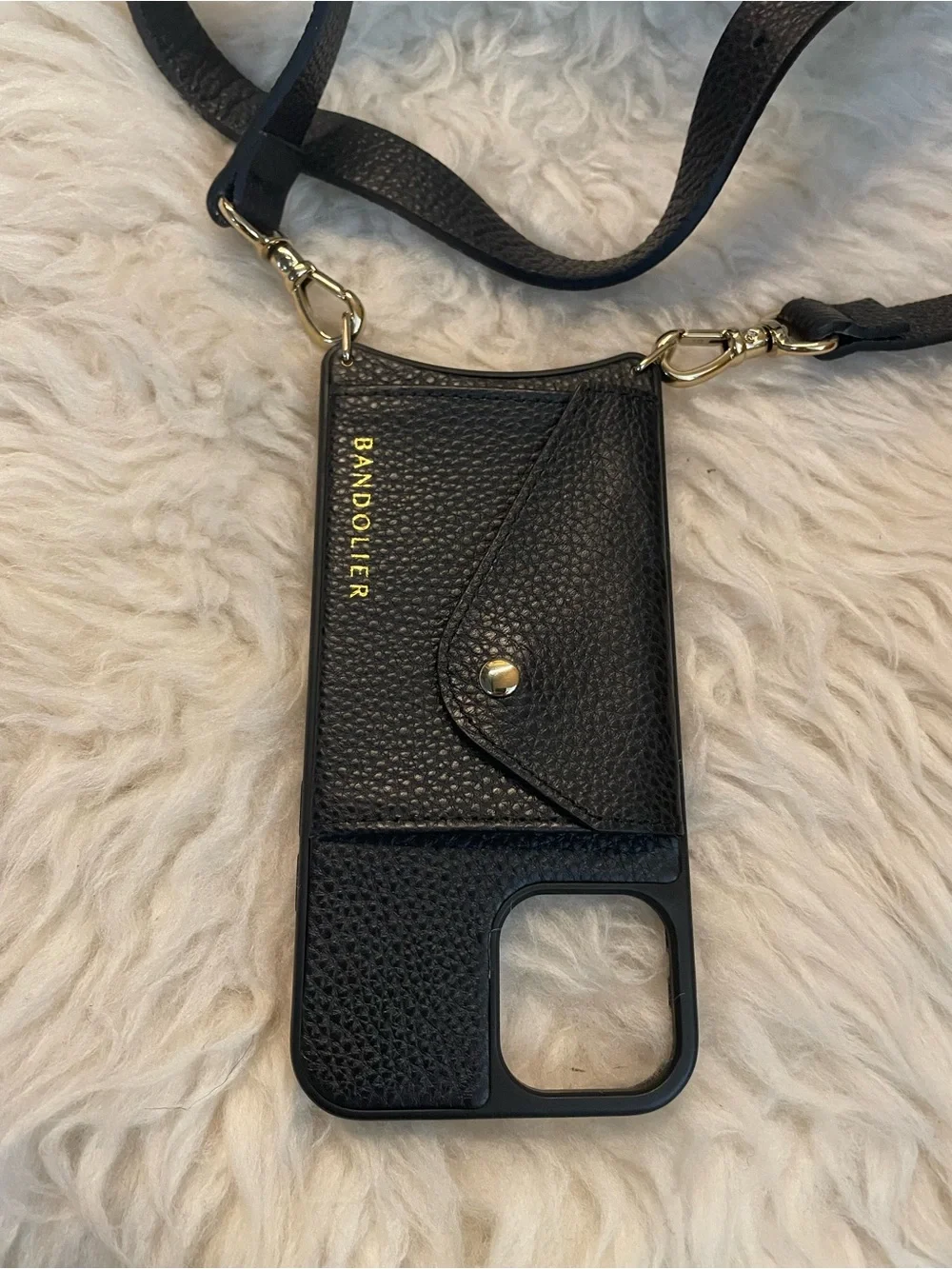 Bandolier Hailey iPhone 15/ Pro 16Wallet Case with Strap, Black